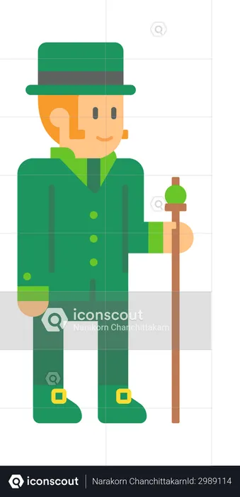 Saint Patrick Elf with stick  Illustration