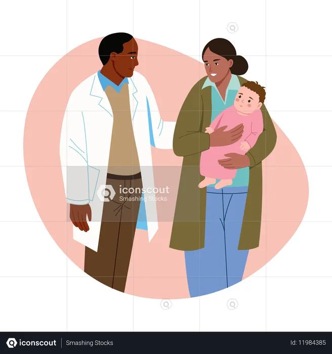 Eltern bringen Baby zur Untersuchung  Illustration