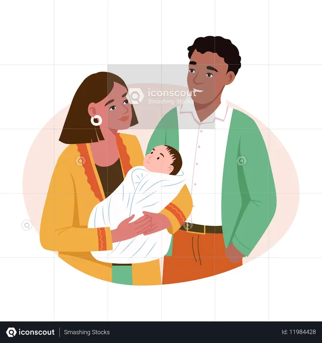 Eltern kümmern sich um das Kind  Illustration