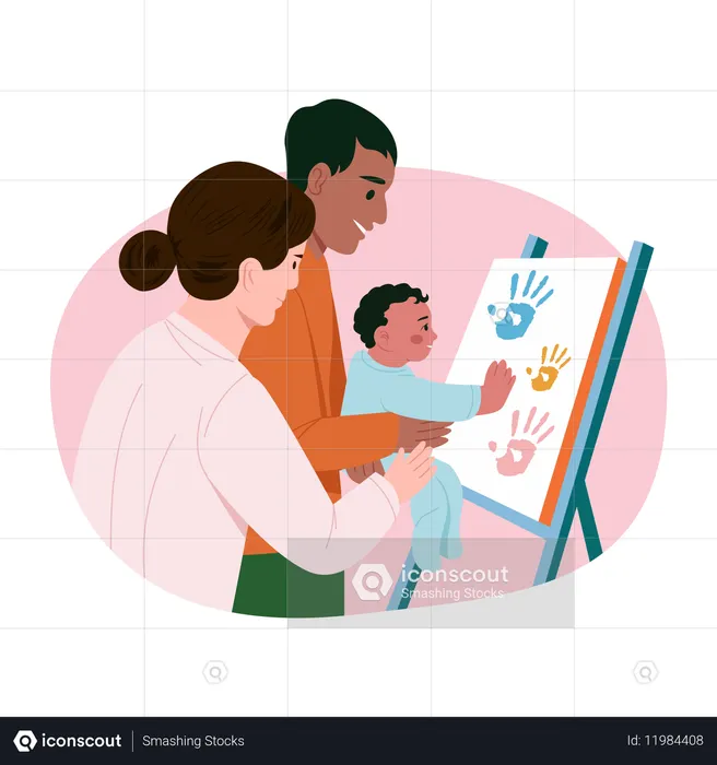 Eltern machen Handabdruck-Andenken  Illustration