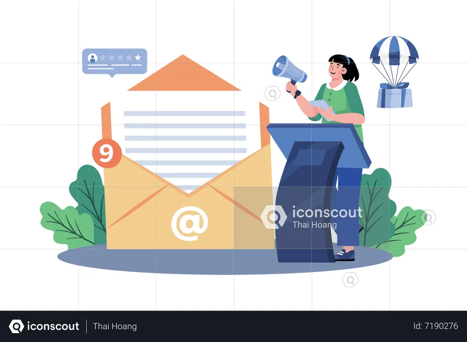 Le spécialiste du marketing par e-mail développe et exécute une campagne par e-mail  Illustration