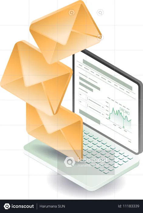 Email sending from laptop  Illustration