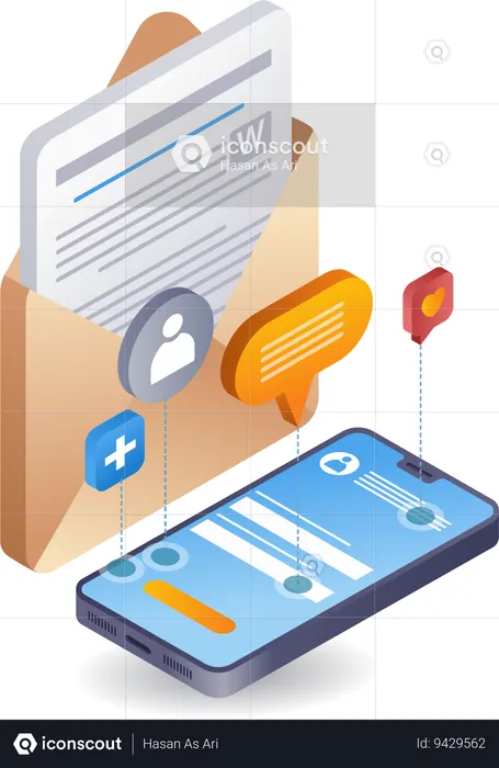 Email social media marketing smartphone  Illustration
