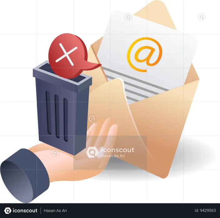 Email with trash in hand  Illustration