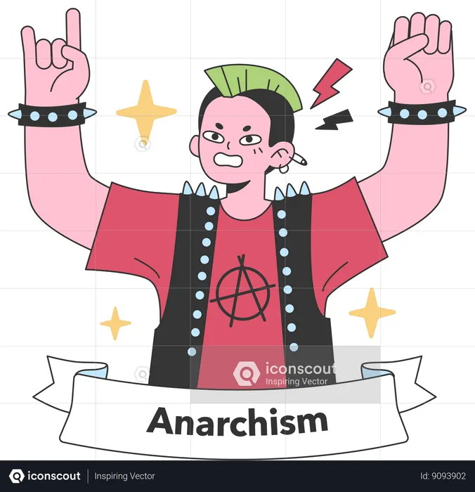 Emblematic anarchist figure raises fists high  Illustration