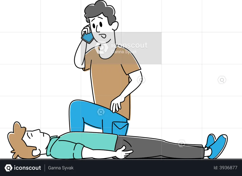 Emergency Call to Ambulance and First Aid Help  Illustration