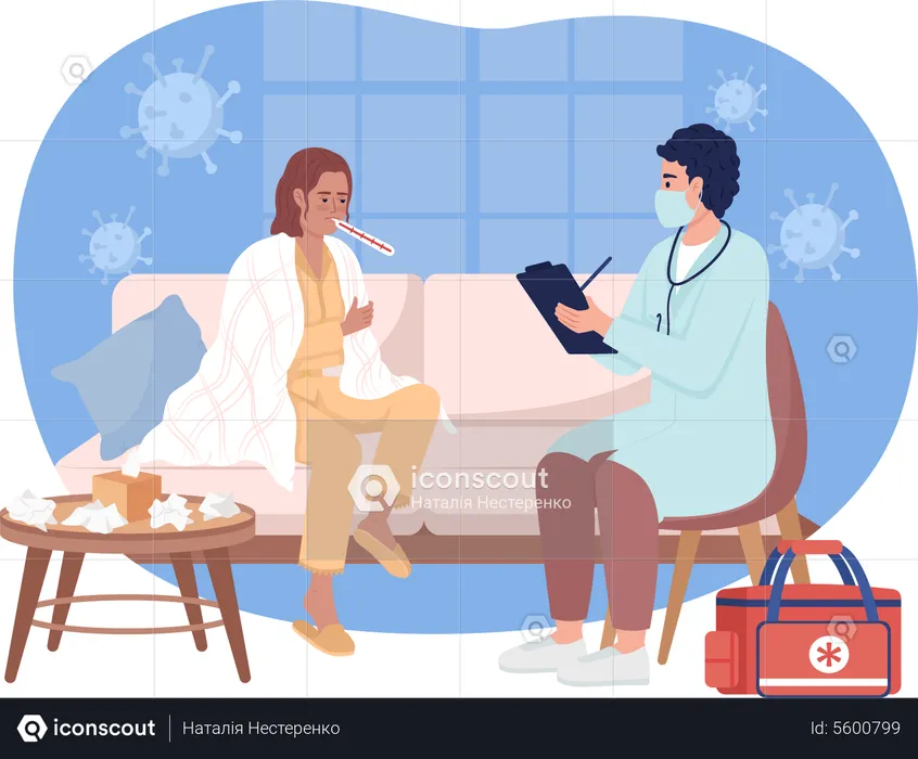 Emergency doctor examining ill woman  Illustration