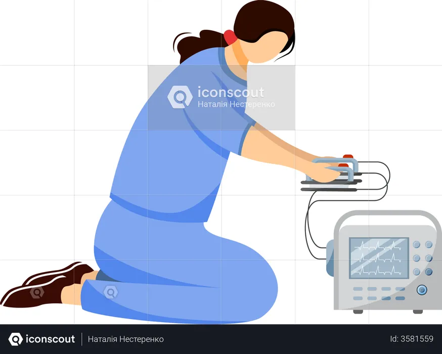 Emergency doctor with defibrillator  Illustration