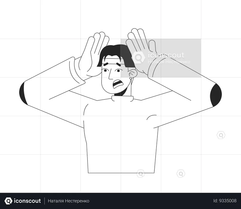 Emotional asian man squeezing head  Illustration