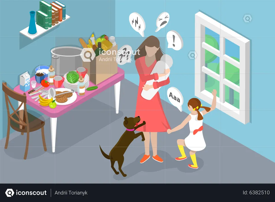 Emotional Burnout Of Mom  Illustration