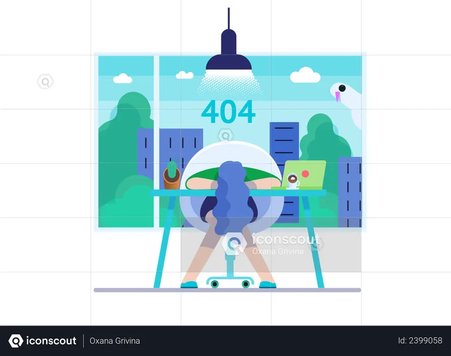 Empleada que enfrenta error 404  Ilustración