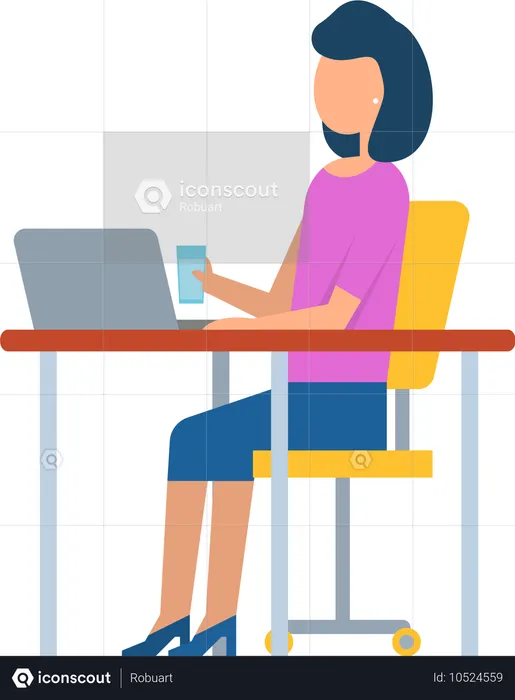 Empleada trabajando con computadora portátil  Ilustración