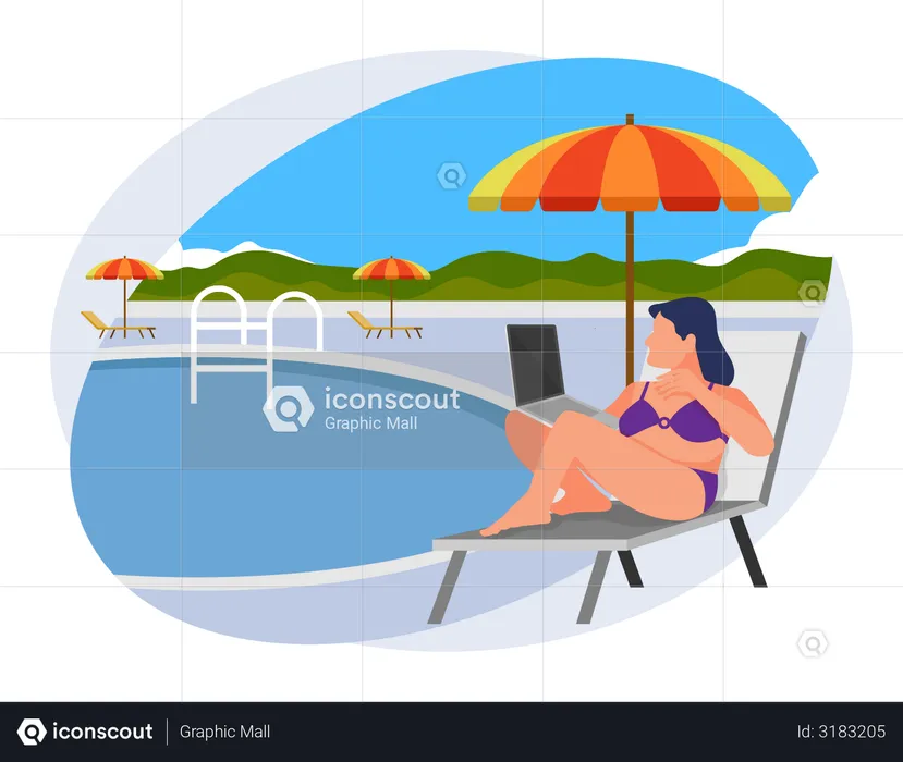 Empleada trabajando de vacaciones  Ilustración