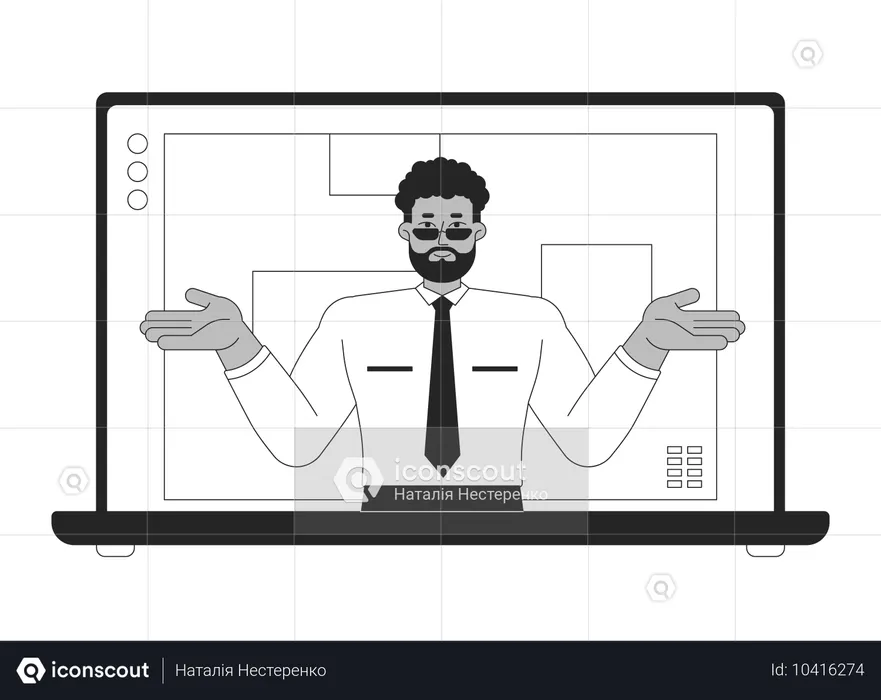 Empleado afroamericano trabajando con una computadora portátil  Ilustración