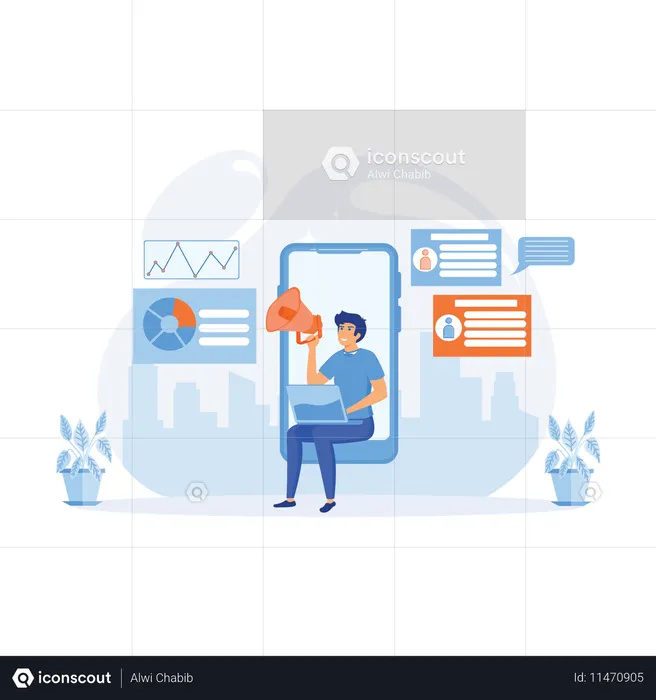 Empleado anuncia técnicas de marketing  Ilustración
