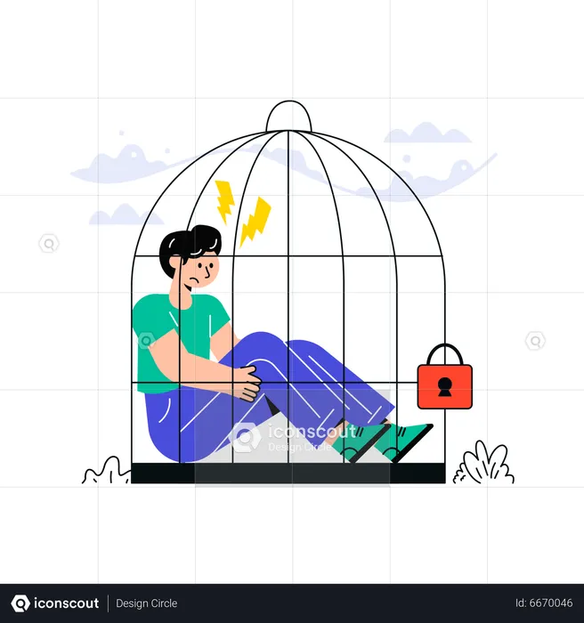 Empleado atrapado dentro de una jaula  Ilustración