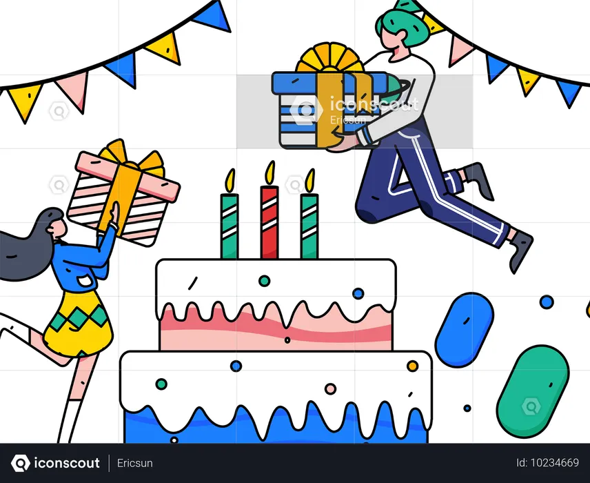 Empleado de empresa celebrando su cumpleaños  Ilustración