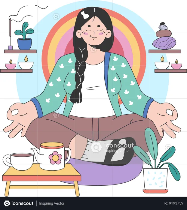 El empleado está meditando para tener buena salud.  Ilustración