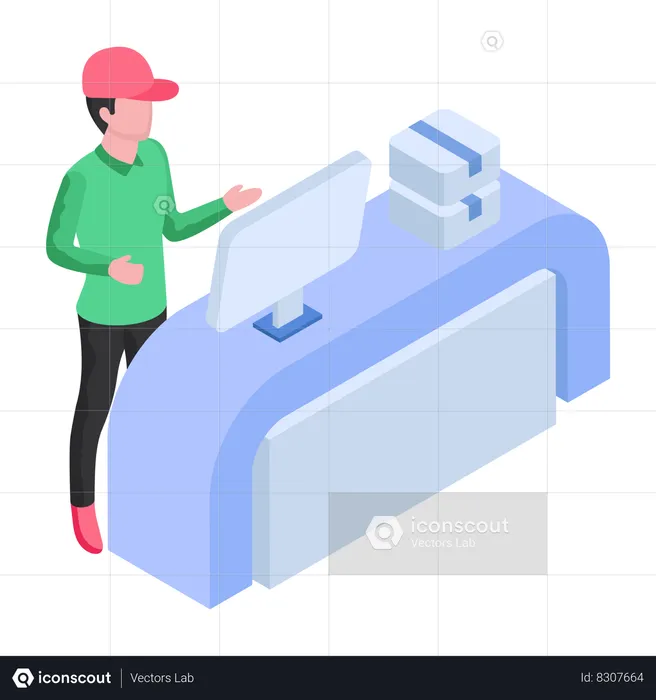 El empleado está verificando la factura de logística.  Ilustración