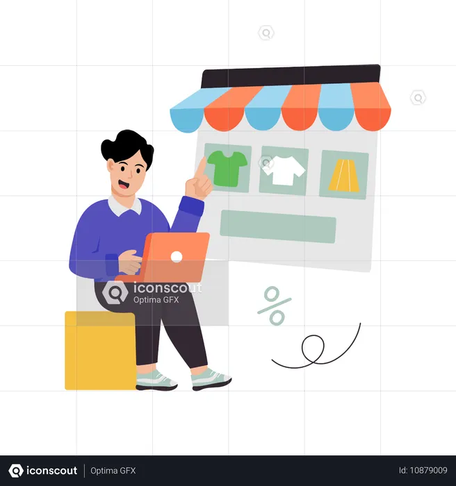 Empleado haciendo compras de ropa en línea  Ilustración