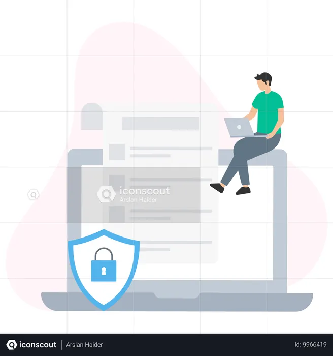 Empleado realizando gestión de riesgos cibernéticos  Ilustración