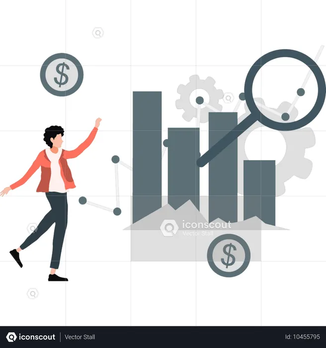 Empleado investigando datos de gráficos analíticos  Ilustración