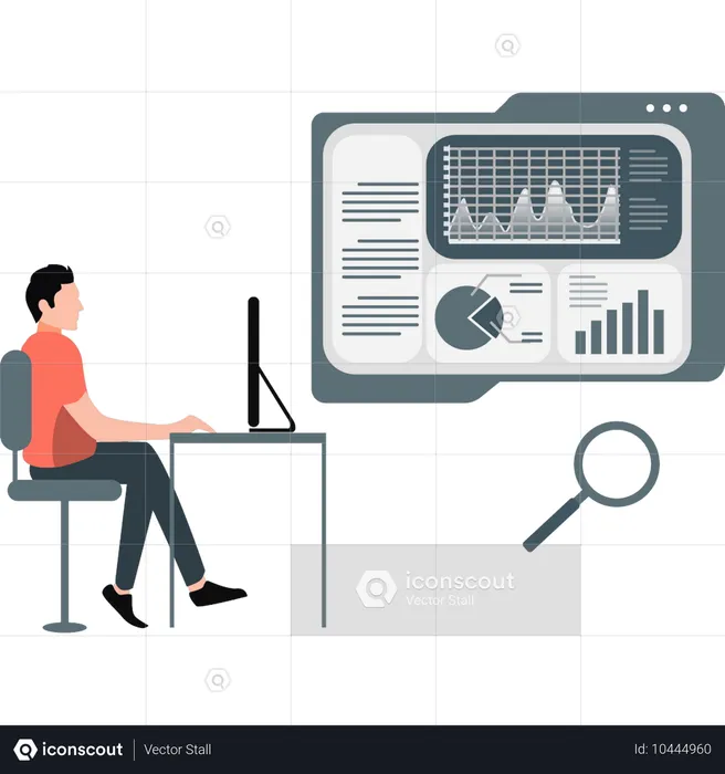 Empleado mirando un gráfico analítico de un negocio  Ilustración