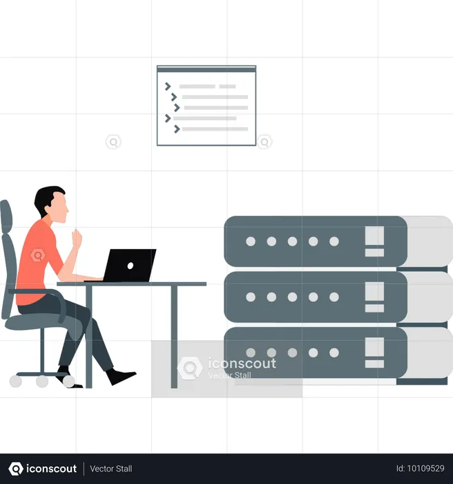 Empleado que trabaja en la gestión de bases de datos  Ilustración