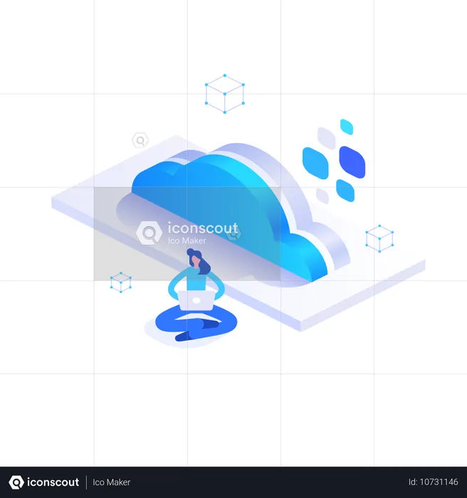 Empleado que utiliza servicios en la nube para almacenar archivos  Ilustración