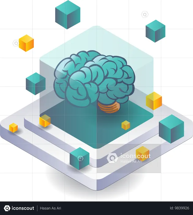 Empleado trabaja en cerebro de IA  Ilustración