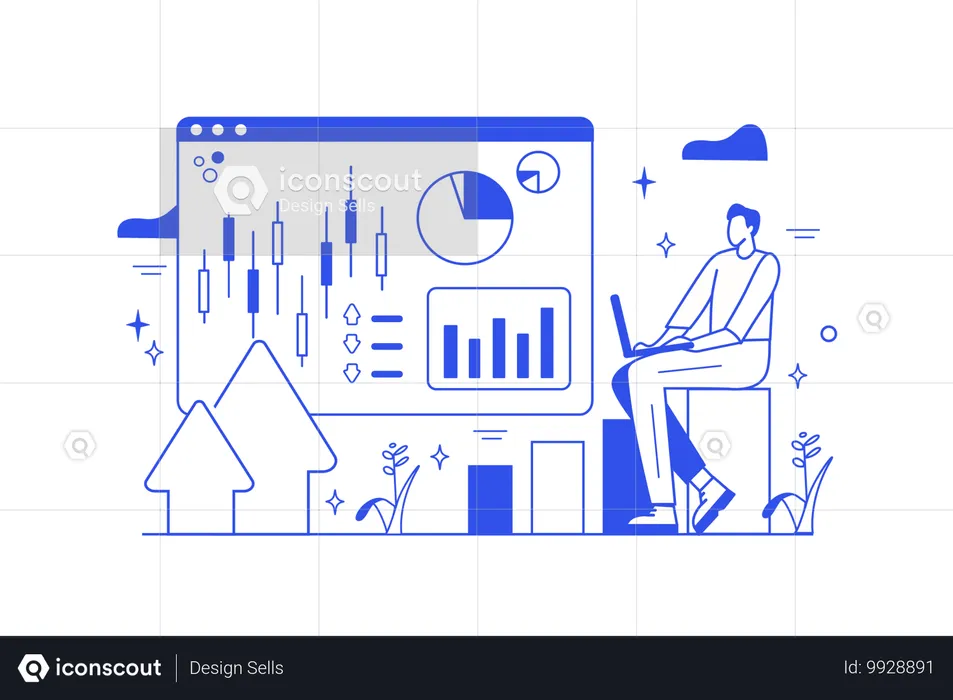 El empleado trabaja con datos de mercado.  Ilustración