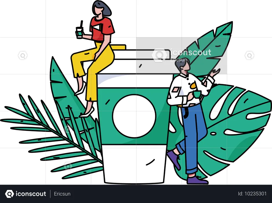 Los empleados disfrutan de una pausa para el té  Ilustración