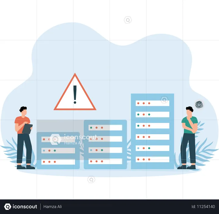 Empleados que enfrentan un error del servidor  Ilustración