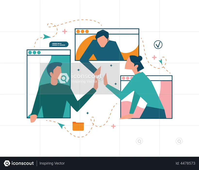 Empleados realizando reuniones en línea  Ilustración