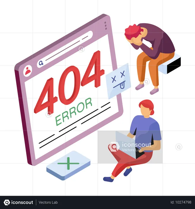 Los empleados trabajan en el error 404  Ilustración