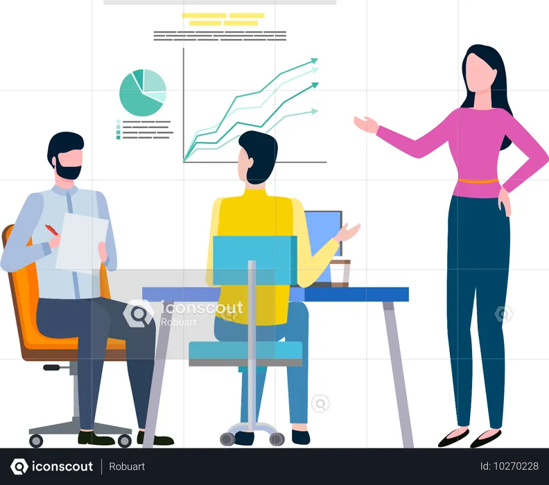 Empleados trabajando con datos gráficos  Ilustración