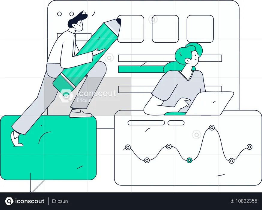 Empleados trabajando con datos de gráficos circulares  Ilustración