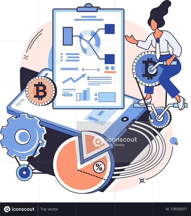 Un employé analyse le graphique Bitcoin  Illustration