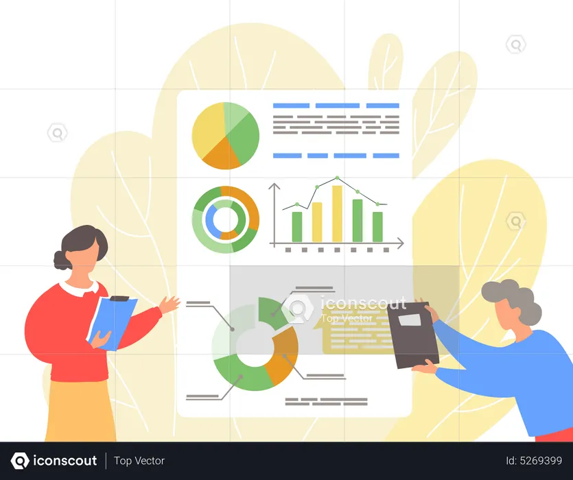 Employé analysant les données des graphiques  Illustration