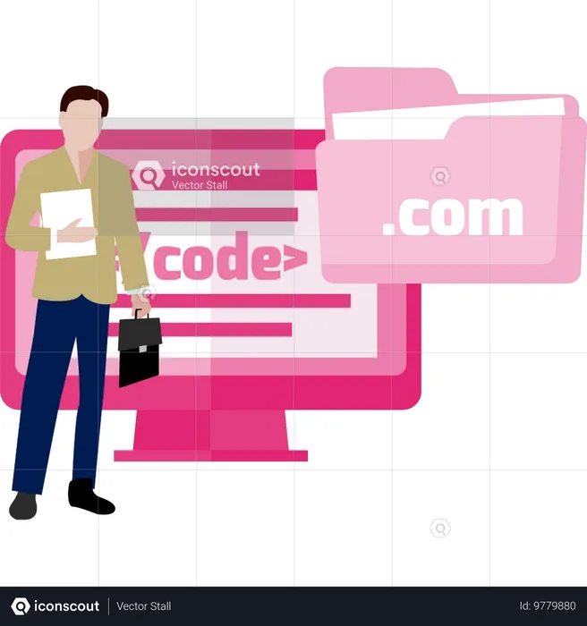 Un employé de bureau travaille sur le site Web du code  Illustration