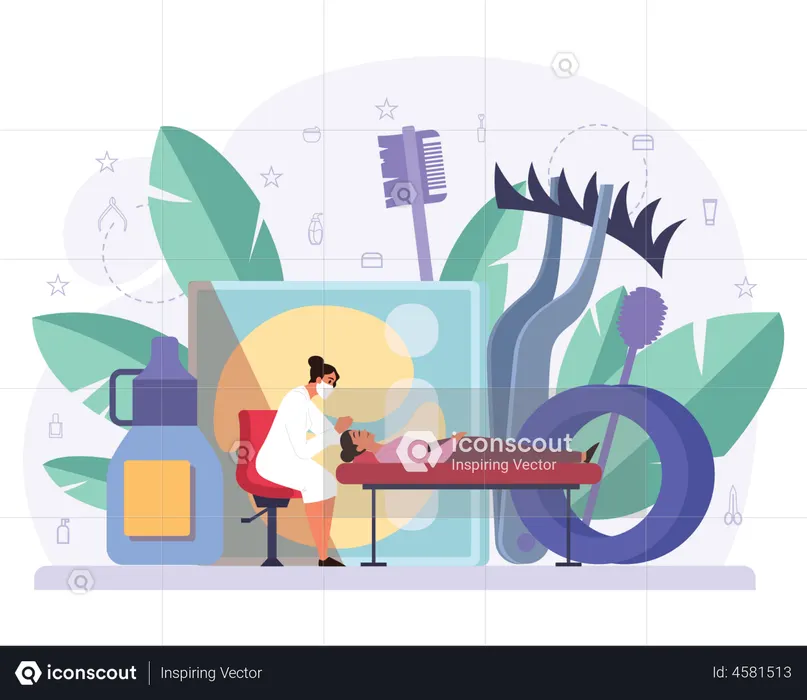 Employé de salon de beauté mettant de faux cils  Illustration