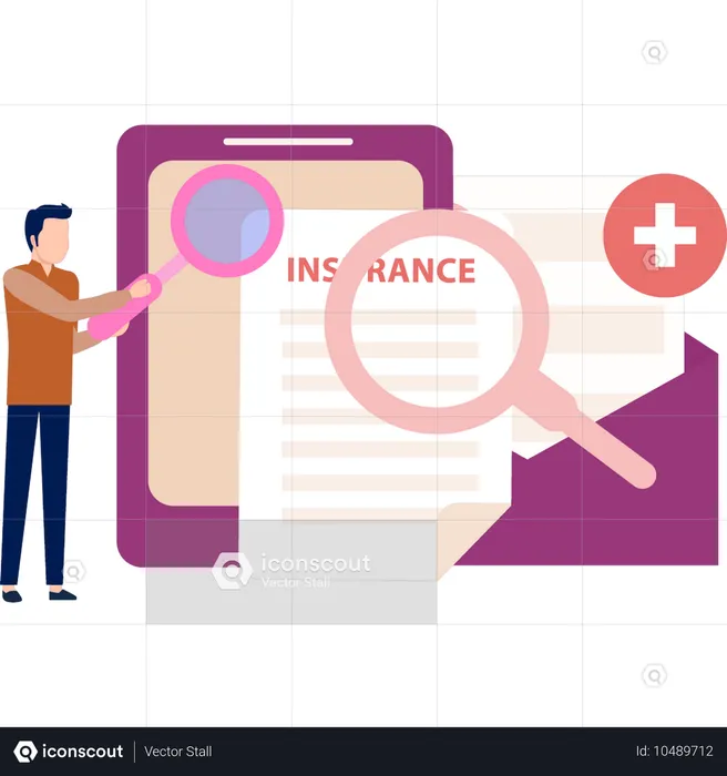 Un employé fait des recherches sur une police d'assurance  Illustration