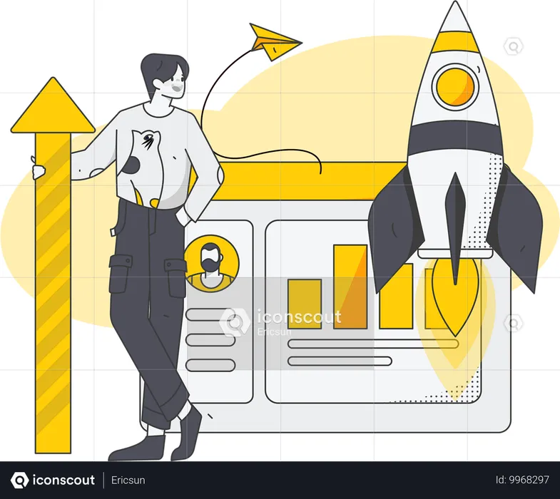 Employé travaillant sur le développement d'une startup  Illustration