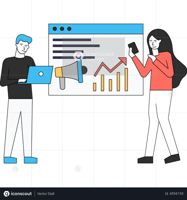 Employé travaillant sur l'analyse marketing  Illustration