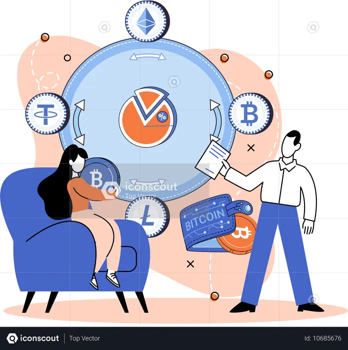 Un employé travaille sur l'analyse graphique des crypto-monnaies  Illustration