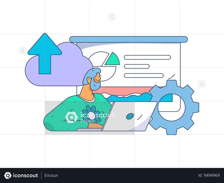 Employee analyzing cloud data  Illustration