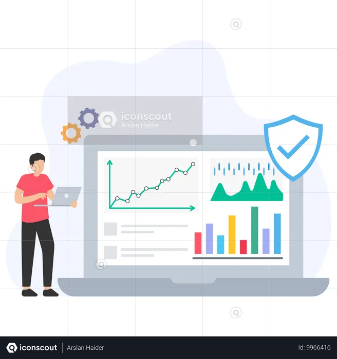 Employee analyzing Cyber Shielding  Illustration