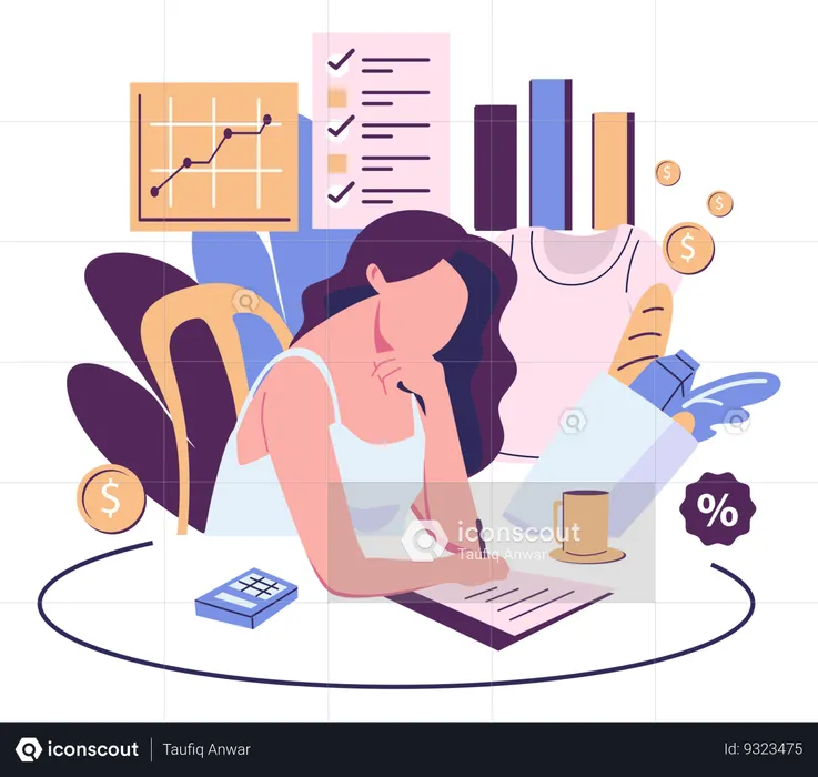 Employee Analyzing Financial Document  Illustration