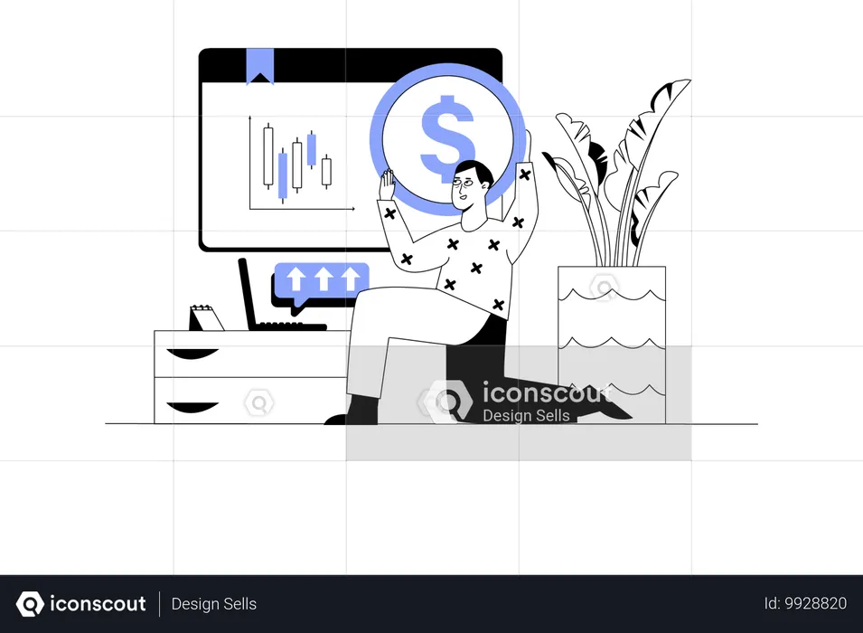 Employee analyzing stock market data  Illustration