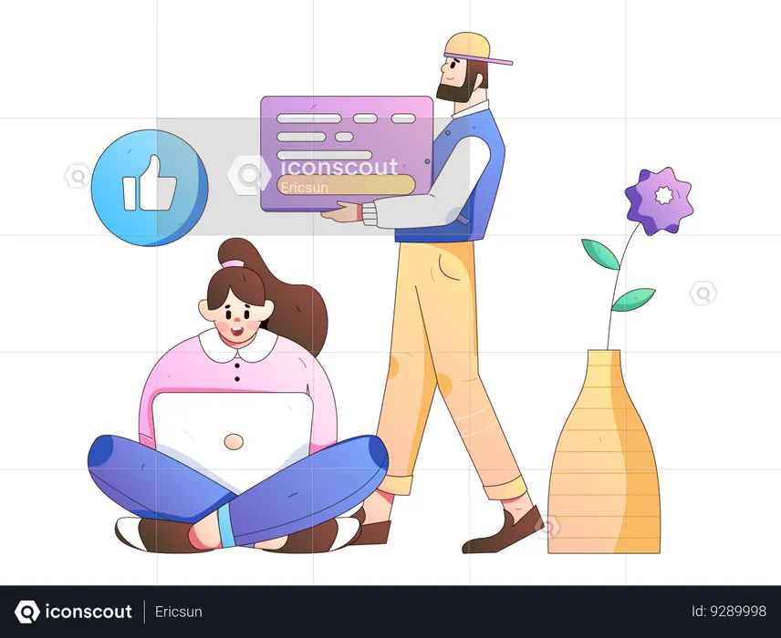 Employee attending virtual meeting  Illustration